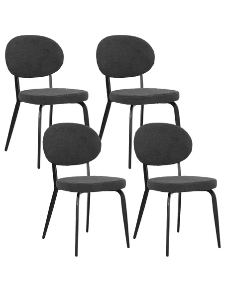 HOMCOM Set of Four Boucle Dining Chairs - Black