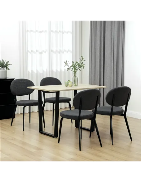 HOMCOM Set of Four Boucle Dining Chairs - Black