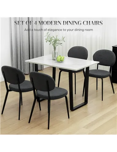 HOMCOM Set of Four Boucle Dining Chairs - Black