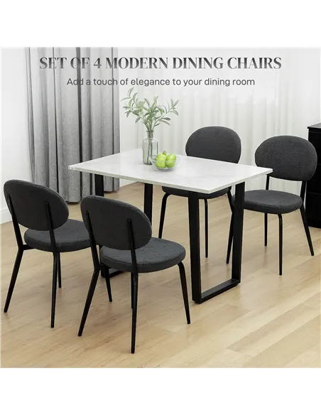 HOMCOM Set of Four Boucle Dining Chairs - Black