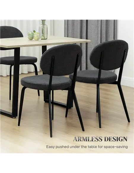 HOMCOM Set of Four Boucle Dining Chairs - Black