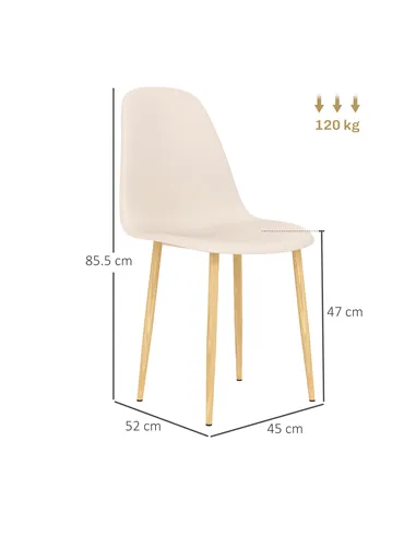 HOMCOM Modern Dining Chairs Set of 4, Kitchen Chairs with Backrest and Steel Legs for Dining Room, Living Room, Khaki