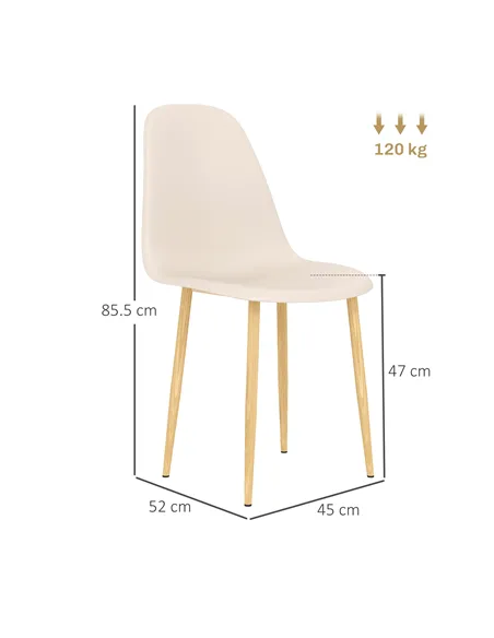 HOMCOM Modern Dining Chairs Set of 4, Kitchen Chairs with Backrest and Steel Legs for Dining Room, Living Room, Khaki