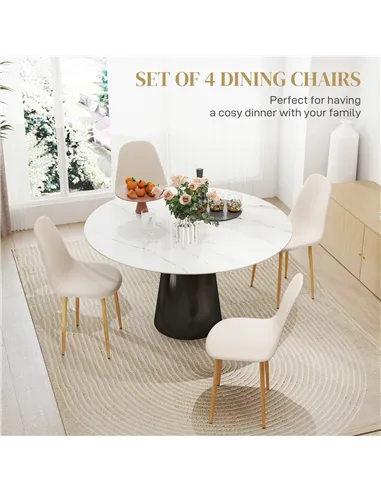 HOMCOM Modern Dining Chairs Set of 4, Kitchen Chairs with Backrest and Steel Legs for Dining Room, Living Room, Khaki