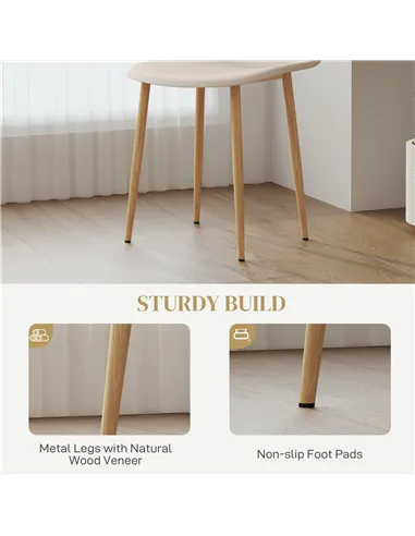 HOMCOM Modern Dining Chairs Set of 4, Kitchen Chairs with Backrest and Steel Legs for Dining Room, Living Room, Khaki