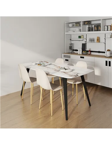 HOMCOM Modern Dining Chairs Set of 4, Kitchen Chairs with Backrest and Steel Legs for Dining Room, Living Room, Khaki