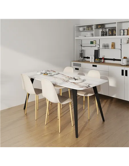 HOMCOM Modern Dining Chairs Set of 4, Kitchen Chairs with Backrest and Steel Legs for Dining Room, Living Room, Khaki