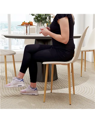 HOMCOM Modern Dining Chairs Set of 4, Kitchen Chairs with Backrest and Steel Legs for Dining Room, Living Room, Khaki