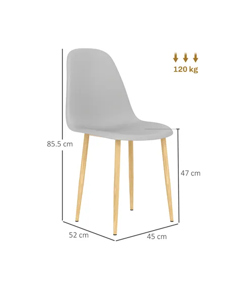 HOMCOM Modern Dining Chairs Set of 4, Kitchen Chairs with Backrest and Steel Legs for Dining Room, Living Room, Grey
