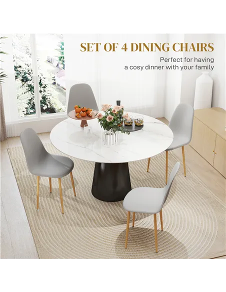 HOMCOM Modern Dining Chairs Set of 4, Kitchen Chairs with Backrest and Steel Legs for Dining Room, Living Room, Grey