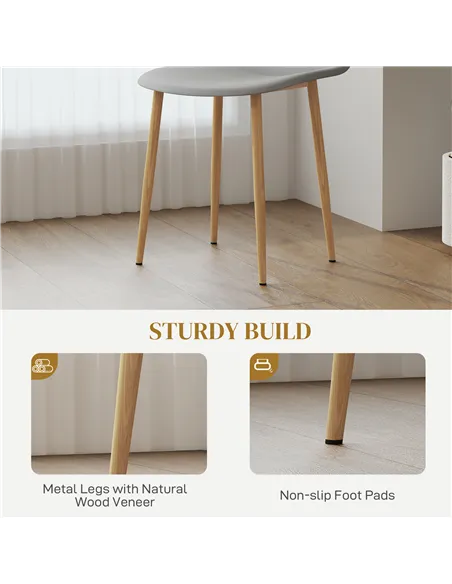 HOMCOM Modern Dining Chairs Set of 4, Kitchen Chairs with Backrest and Steel Legs for Dining Room, Living Room, Grey