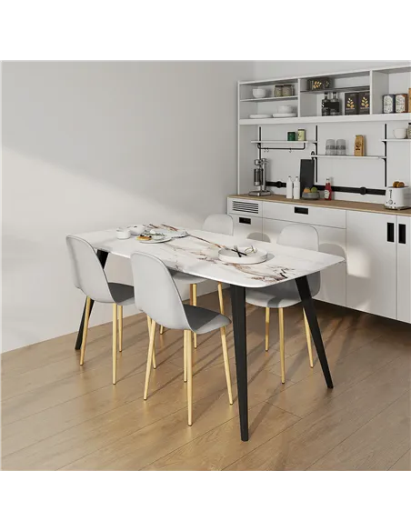HOMCOM Modern Dining Chairs Set of 4, Kitchen Chairs with Backrest and Steel Legs for Dining Room, Living Room, Grey