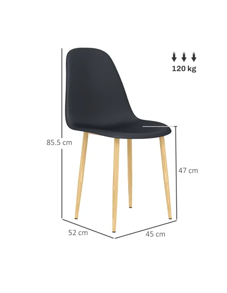 HOMCOM Modern Dining Chairs Set of 4, Kitchen Chairs with Backrest and Steel Legs for Dining Room, Living Room, Black