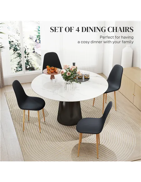HOMCOM Modern Dining Chairs Set of 4, Kitchen Chairs with Backrest and Steel Legs for Dining Room, Living Room, Black