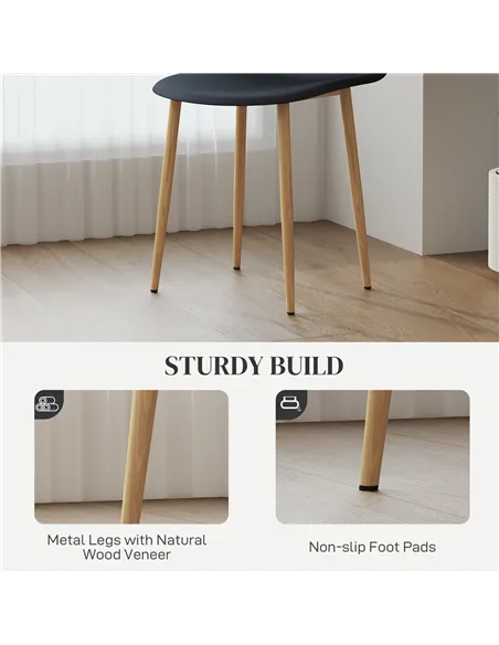 HOMCOM Modern Dining Chairs Set of 4, Kitchen Chairs with Backrest and Steel Legs for Dining Room, Living Room, Black
