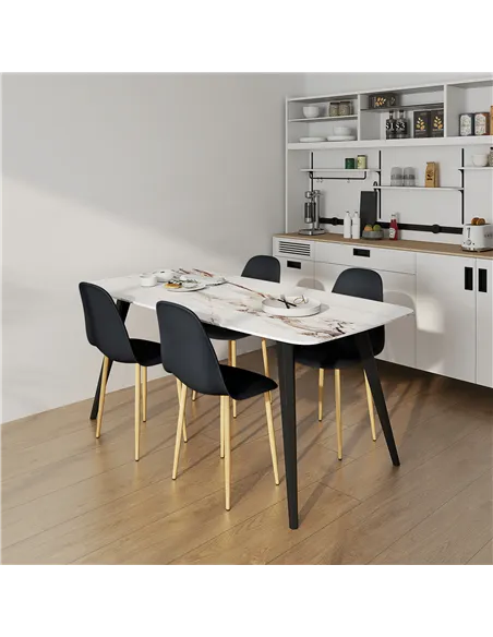 HOMCOM Modern Dining Chairs Set of 4, Kitchen Chairs with Backrest and Steel Legs for Dining Room, Living Room, Black