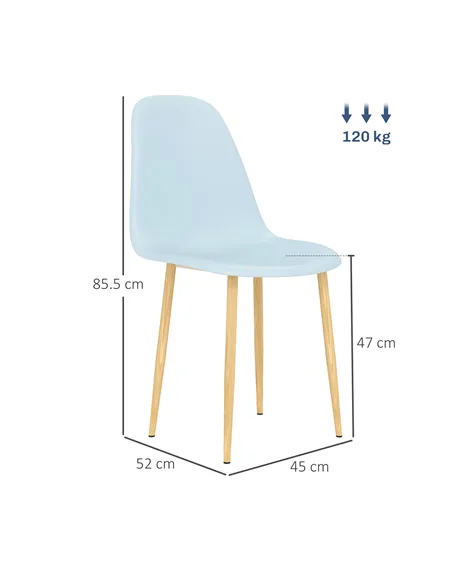 HOMCOM Modern Dining Chairs Set of 4, Kitchen Chairs with Backrest and Steel Legs for Dining Room, Living Room, Light Blue