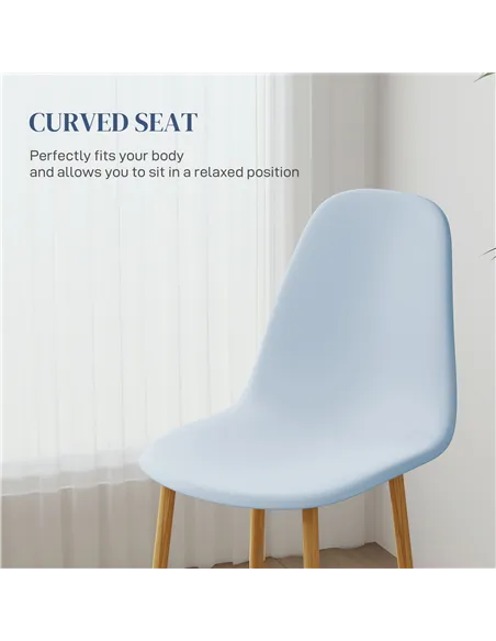 HOMCOM Modern Dining Chairs Set of 4, Kitchen Chairs with Backrest and Steel Legs for Dining Room, Living Room, Light Blue