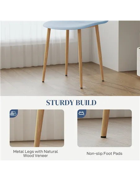 HOMCOM Modern Dining Chairs Set of 4, Kitchen Chairs with Backrest and Steel Legs for Dining Room, Living Room, Light Blue
