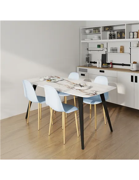 HOMCOM Modern Dining Chairs Set of 4, Kitchen Chairs with Backrest and Steel Legs for Dining Room, Living Room, Light Blue
