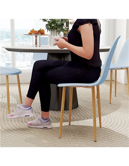 HOMCOM Modern Dining Chairs Set of 4, Kitchen Chairs with Backrest and Steel Legs for Dining Room, Living Room, Light Blue