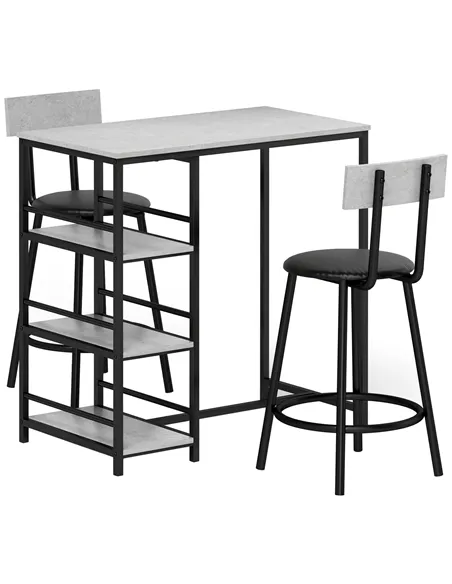 HOMCOM Three-Piece Kitchen Dining Set, with Shelves - Grey/Black