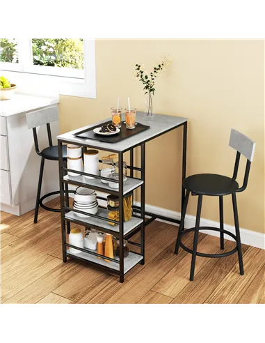 HOMCOM Three-Piece Kitchen Dining Set, with Shelves - Grey/Black