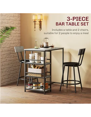 HOMCOM Three-Piece Kitchen Dining Set, with Shelves - Grey/Black