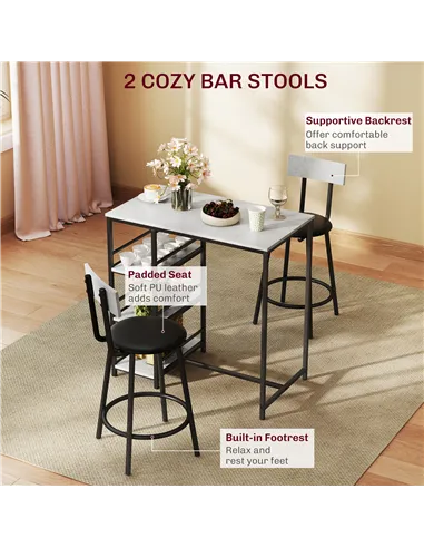 HOMCOM Three-Piece Kitchen Dining Set, with Shelves - Grey/Black