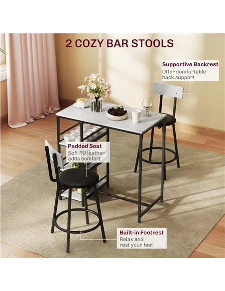 HOMCOM Three-Piece Kitchen Dining Set, with Shelves - Grey/Black