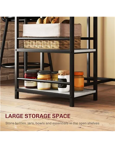 HOMCOM Three-Piece Kitchen Dining Set, with Shelves - Grey/Black