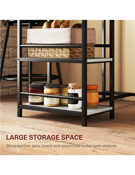 HOMCOM Three-Piece Kitchen Dining Set, with Shelves - Grey/Black