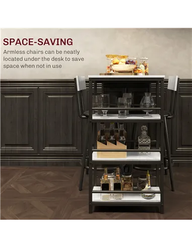 HOMCOM Three-Piece Kitchen Dining Set, with Shelves - Grey/Black