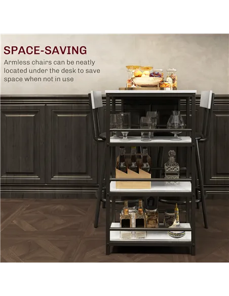 HOMCOM Three-Piece Kitchen Dining Set, with Shelves - Grey/Black