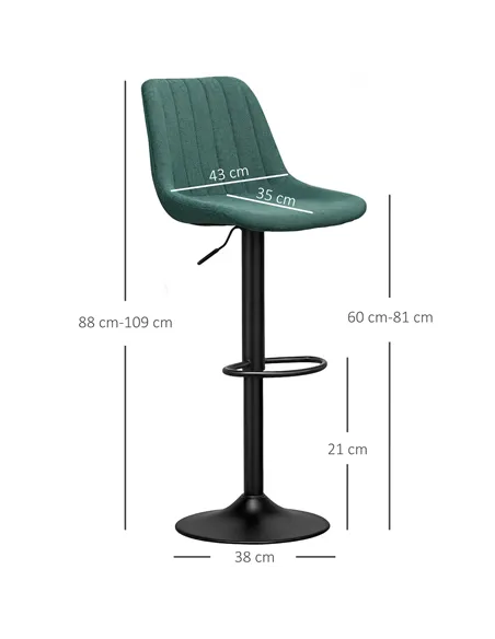 HOMCOM Set of Two Chenille-Feel Tub Bat Stools - Green