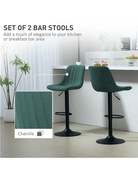HOMCOM Set of Two Chenille-Feel Tub Bat Stools - Green