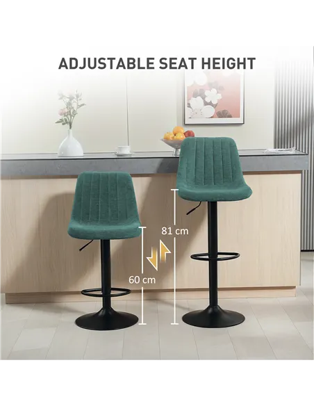 HOMCOM Set of Two Chenille-Feel Tub Bat Stools - Green