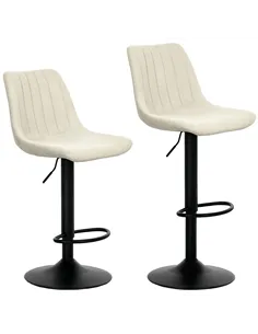 HOMCOM Set of Two Chenille-Feel Tub Bat Stools - Beige
