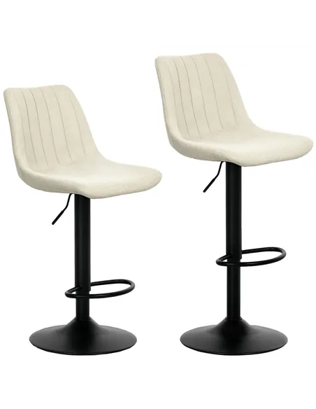 HOMCOM Set of Two Chenille-Feel Tub Bat Stools - Beige