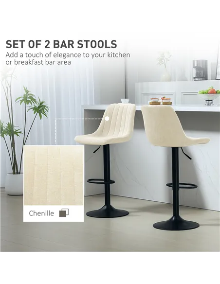 HOMCOM Set of Two Chenille-Feel Tub Bat Stools - Beige