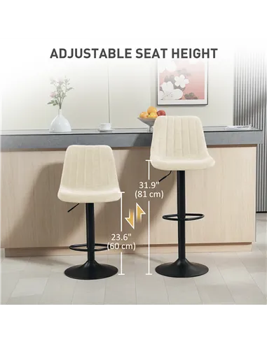 HOMCOM Set of Two Chenille-Feel Tub Bat Stools - Beige