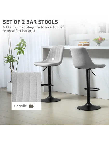 HOMCOM Set of Two Chenille-Feel Tub Bat Stools - Grey