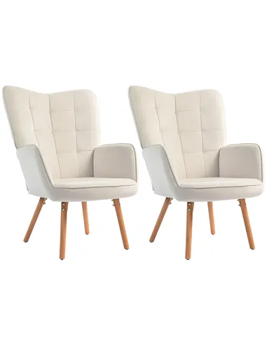 HOMCOM Modern Accent Chair Set of 2 Velvet-Touch Tufted Wingback Armchair Upholstered Leisure Lounge Sofa Club Chair with Wood L