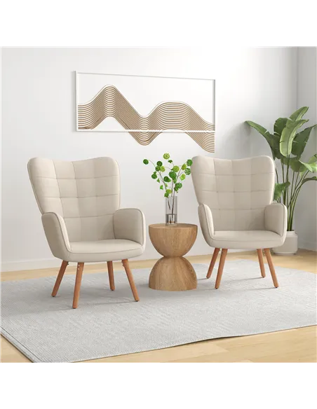 HOMCOM Modern Accent Chair Set of 2 Velvet-Touch Tufted Wingback Armchair Upholstered Leisure Lounge Sofa Club Chair with Wood L