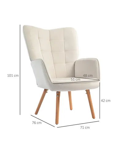 HOMCOM Modern Accent Chair Set of 2 Velvet-Touch Tufted Wingback Armchair Upholstered Leisure Lounge Sofa Club Chair with Wood L