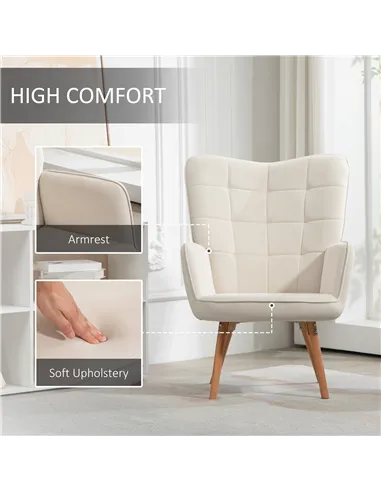 HOMCOM Modern Accent Chair Set of 2 Velvet-Touch Tufted Wingback Armchair Upholstered Leisure Lounge Sofa Club Chair with Wood L