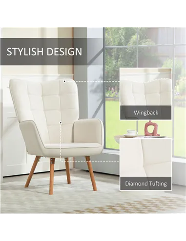 HOMCOM Modern Accent Chair Set of 2 Velvet-Touch Tufted Wingback Armchair Upholstered Leisure Lounge Sofa Club Chair with Wood L