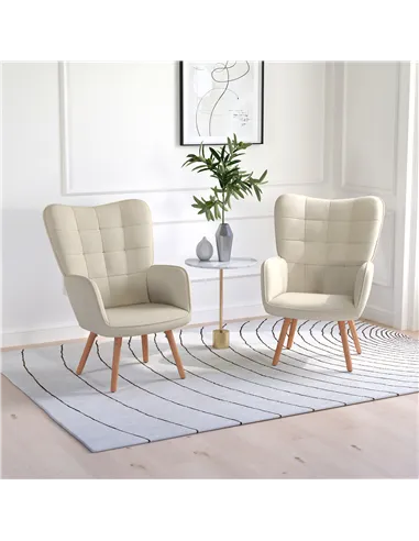 HOMCOM Modern Accent Chair Set of 2 Velvet-Touch Tufted Wingback Armchair Upholstered Leisure Lounge Sofa Club Chair with Wood L