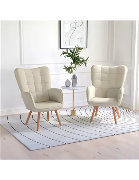 HOMCOM Modern Accent Chair Set of 2 Velvet-Touch Tufted Wingback Armchair Upholstered Leisure Lounge Sofa Club Chair with Wood L