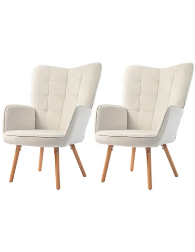 HOMCOM Modern Accent Chair Set of 2 Velvet-Touch Tufted Wingback Armchair Upholstered Leisure Lounge Sofa Club Chair with Wood L